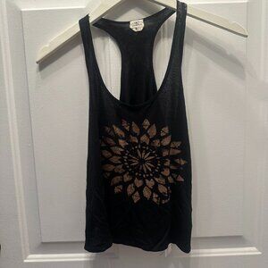 Boho Chic: Black Racerback Tank Top with Brown Mandala Front Design